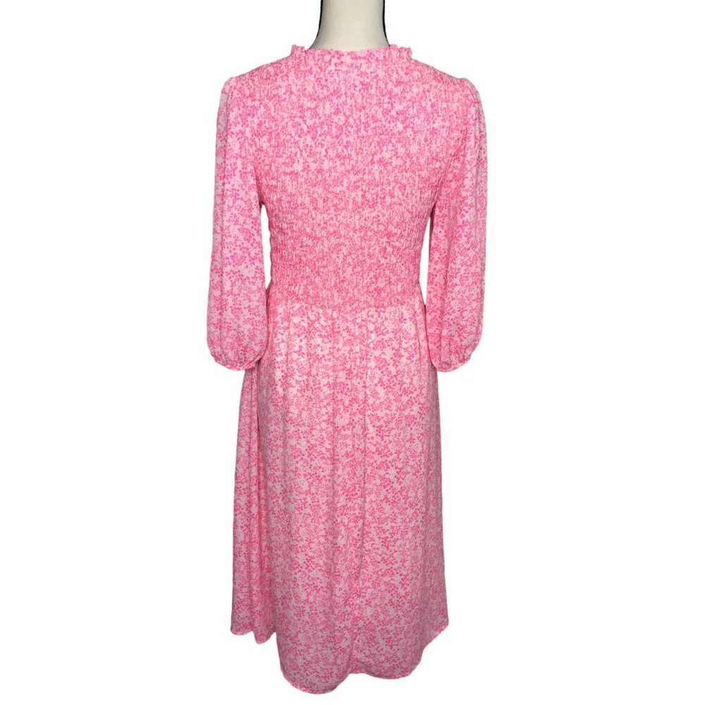 SOLD Superfoxx Pink Floral Smocked Midi Dress Size Small - Picture 5 of 11